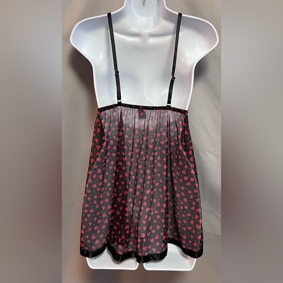 Red & Black Hearts‎ Sheer Babydoll Chemise Lingerie Women’s Size Small - Picture 2 of 8
